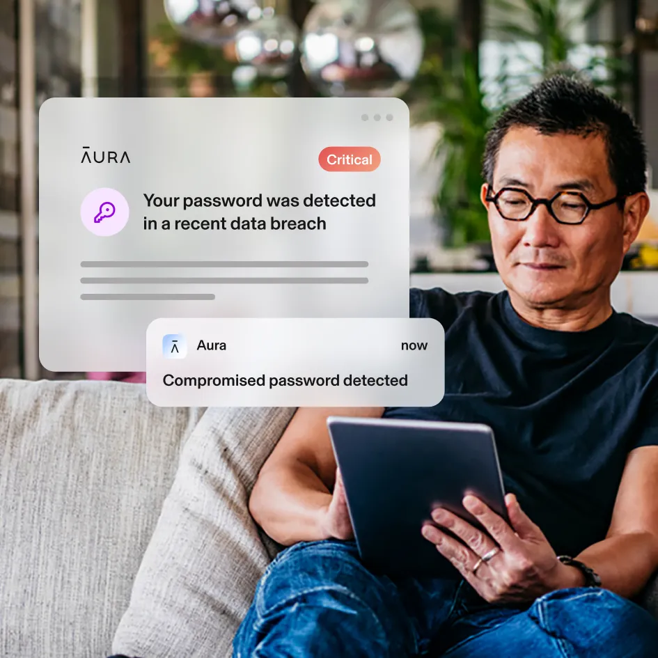 Man uses Aura Password Manager on this tablet computer.